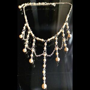 Vintage cream pearl lace  necklace Czech jewelry